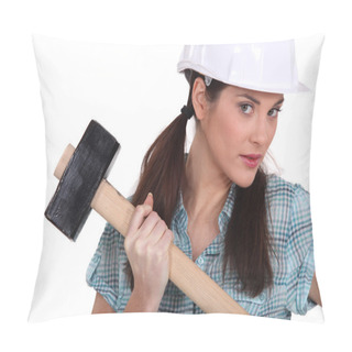 Personality  Female Construction Worker Holding A Mallet Pillow Covers