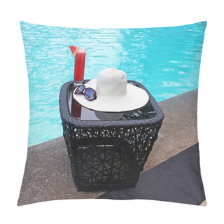 Personality  Hat, Sunglasses, Juice By The Pool Pillow Covers