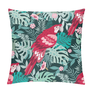 Personality  Beautiful Tropical  Seamlless Pattern With  Tropical Parrots, Colorful Exotic Birds, Leaves, Flowers, Plants  Art Print For Travel And Holiday, Fashion, Textile, Web,  Posters, Wallpapers  Vector Illustration  EPS 10 Pillow Covers