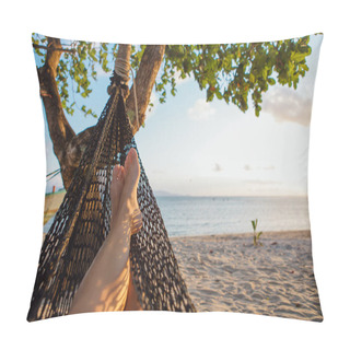 Personality  Feet Of A Young Woman In Hammock On The Beach Pillow Covers
