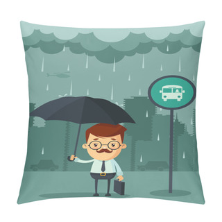 Personality  Businessman With Umbrella Standing Under The Rain Pillow Covers