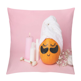 Personality  Spa Concept With Pumpkin On Pink Background Pillow Covers