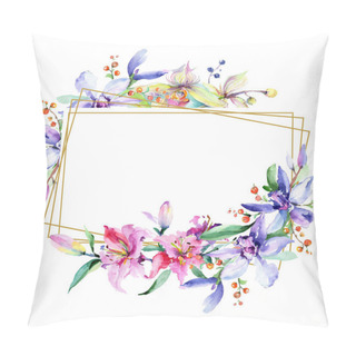 Personality  Frame With Pink And Purple Orchid Flowers. Watercolour Drawing Fashion Aquarelle Isolated. Ornament Border  Pillow Covers