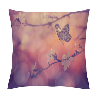Personality  Vintage Photo Of Butterfly And Tree Flowers Pillow Covers