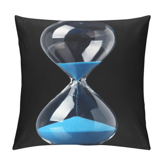 Personality  Hourglass With Blue Sand Showing The Passage Of Time Pillow Covers