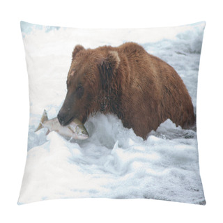 Personality  Alaskan Brown Bear With Salmon Pillow Covers