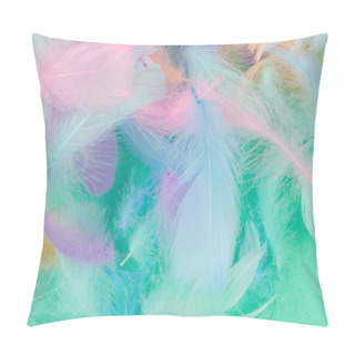 Personality  Colorful Feather On Mint Background, Top View.  Pillow Covers
