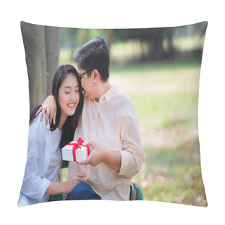 Personality  Asian Mother Gives Warm Hug And Kiss To Her Lovely Daughter After Take The Present Box. Happy New Year Special Gift, Special Day Family, Mother-daughter Love, Love And Kindness, Warm-hearted Family. Pillow Covers