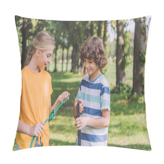 Personality  Happy Children Holding Ropes With Sea Knots Outside  Pillow Covers