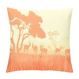 Personality  Vector Illustration Of Wild Animals In African Savanna. Pillow Covers