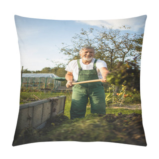 Personality  Senior Gardener Gardening In His Permaculture, Organic Garden Pillow Covers
