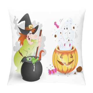 Personality  Funny Halloween Characters - Witch And Ghost Pillow Covers