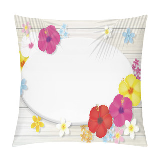 Personality  Tropical Flower Hibiscus And Board Wall Frame. Vector Illustration  Pillow Covers