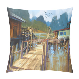 Personality  Fishing Village In Summer Pillow Covers