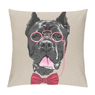Personality  Vector Funny Cartoon Hipster Dog Cane Corso Pillow Covers