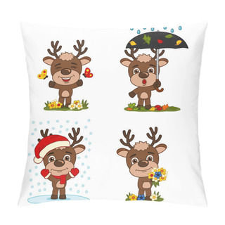 Personality  Set Of Charming Cartoon Characters Of  Deer In Different Seasons  Pillow Covers