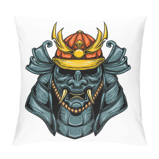 Personality  Illustration Of Japanese Samurai Warrior In Engraving Style. Design Element For Emblem, Sign, Poster, Card, Banner, Flyer. Vector Illustration Pillow Covers