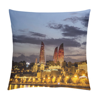 Personality  View Of The Waterfront And The City At Night, In Baku, Azerbaija Pillow Covers