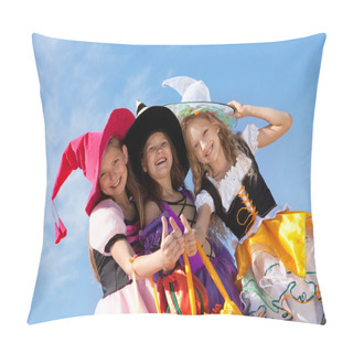Personality  Three Cute Witches With Thumbs Up. Pillow Covers