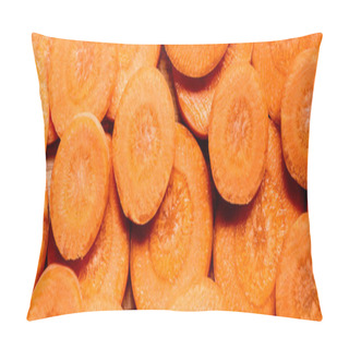 Personality  Top View Of Fresh Ripe Carrot Slices Background, Panoramic Crop Pillow Covers