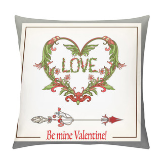 Personality  Abstract Floral Love Heart With Pattern In Medieval Style With A Pillow Covers