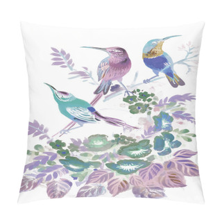 Personality  Watercolor Wild Exotic Birds On Flowers Pillow Covers