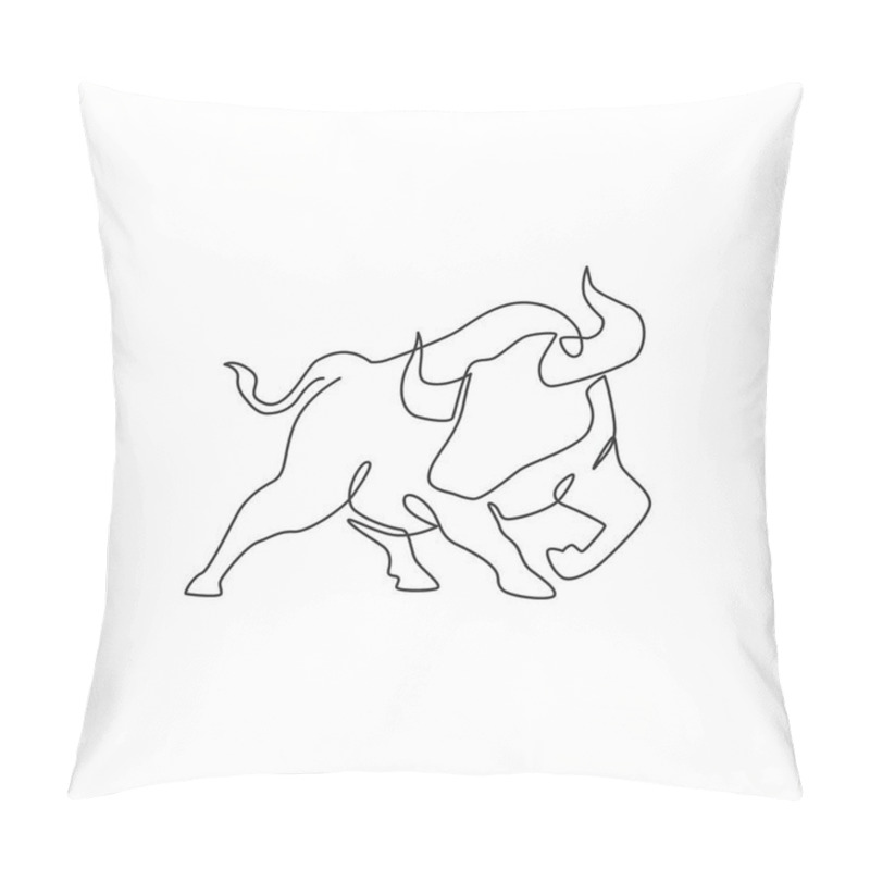 Personality  One single line drawing of elegance buffalo for conservation national park logo identity. Big strong bull mascot concept for rodeo show. Modern continuous line vector graphic draw design illustration pillow covers