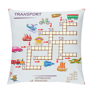 Personality  LEARN FRENCH. Crossword Puzzle Game With Transport. Educational Page For Children To Study French Language And Words. Printable Worksheet For Kids Textbook. School Exercise Book. Flat Vector. Pillow Covers