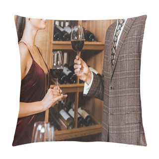 Personality  Cropped Shot Of Elegant Couple Toasting With Wine Glasses At Wine Storage Pillow Covers