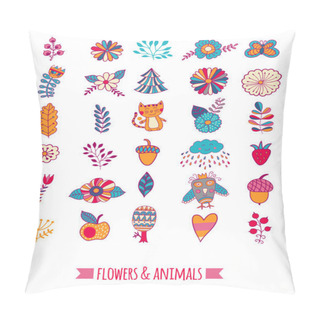 Personality  Doodle Flowers And Animals Pillow Covers
