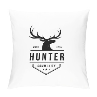 Personality  Deer Hunter Logo, Badge, Emblem, Label Design Template. Vector Illustration Of Deer Head Silhouette And Arrow. Hunter Club, Deer Hunting Symbol Icon  Pillow Covers