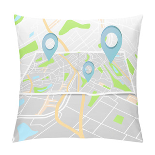 Personality  City Map With Marker Pin. Abstract District City Map Design. Vector Illustration. Pillow Covers