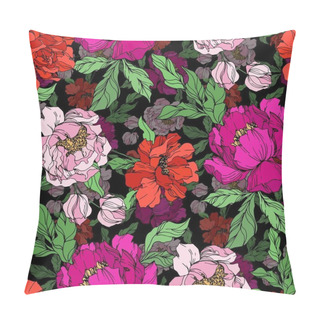 Personality  Peony Floral Botanical Flowers. Black And White Engraved Ink Art. Seamless Background Pattern. Pillow Covers