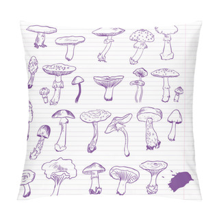 Personality  Set Of Linear Drawing Mushrooms Pillow Covers