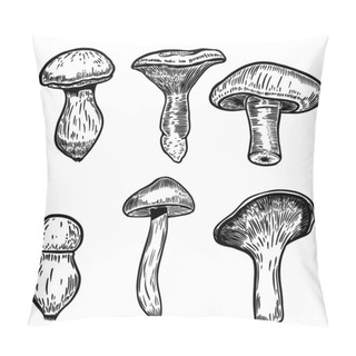 Personality  Set Of Hand Drawn Mushrooms Illustrations Isolated On White Background. Design Elements For Poster, Emblem, Sign, Label, Menu. Vector Illustration Pillow Covers
