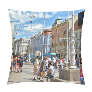 Personality  ZAGREB, CROATIA - JULY 15, 2017. Ban Jelacic Square (Trg Bana Jelacica) In Zagreb City, Croatia.  Pillow Covers