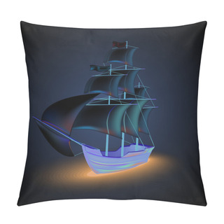 Personality  Old Ship With Sails. Vector Illustration. Pillow Covers