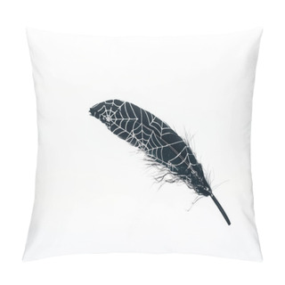 Personality  Painted Black Lightweight Feather With Spiderweb Isolated On White Pillow Covers