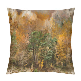 Personality  Digital Watercolor Painting Of Stunning Vibrant Autumn Fall Landscape Image Of Blea Tarn With Golden Colors Reflected In Lake Pillow Covers