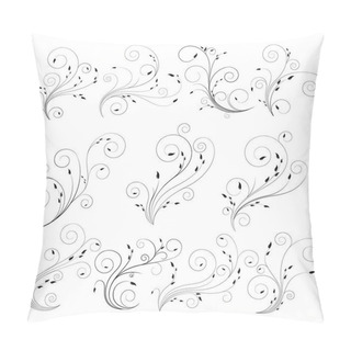 Personality  Thin Curly Floral Lines With Delicate Leaf. Swirl Black Floral Vector Colection. Elegant Spiral Concept. Pillow Covers