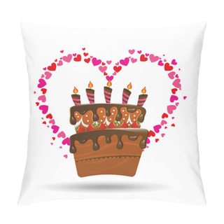 Personality  Heart Cartoon Cake Candles Strawberry And Cream Chocolate Icon Design Pillow Covers
