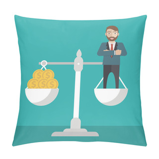 Personality  Businessman Balance On Scale With Money Pillow Covers