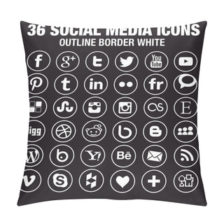 Personality  36 Social Media Icons - New Version - Circle White Outline Borders Pillow Covers