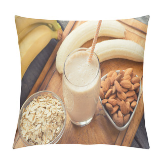 Personality  Fresh Made Banana Smoothie On Wooden Background Pillow Covers