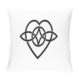 Personality Celtic Love Knot, Intertwined Heart Shape, Everlasting Love Symbol Knot. Logo Icon Valentines Concept, Black Vector Tattoo Isolated On White Background  Pillow Covers