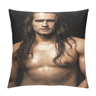 Personality  Handsome Sport Masculed Sexy Stripped Guy  With White Towel On Isolated Black Background Font Pillow Covers