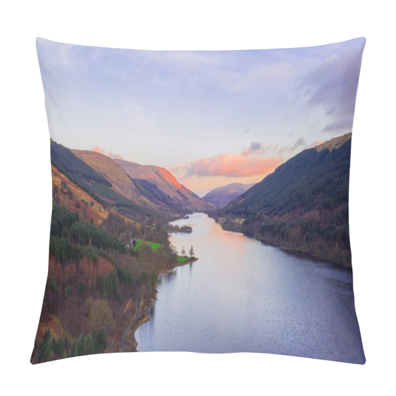 Personality  Scottish Beautiful Colorful Sunset Landscape With Loch Voil, Mountains And Forest At Loch Lomond & The Trossachs National Park. Nature Evening Scenery In Scotland Over The Mountain Lake. Pillow Covers