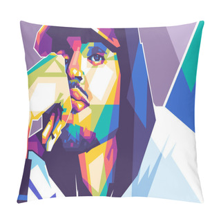 Personality  Famous Rapper In Newyork Wpap Popart Colorful Vector Illustration Design, With Abstract Background Pillow Covers