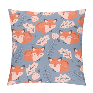 Personality  Autumn Red Fox Sleeping In The Forest Vector Seamless Pattern Pillow Covers