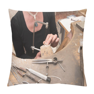 Personality  Gold And Silversmith At Work With Different Tools In The Workshop Pillow Covers